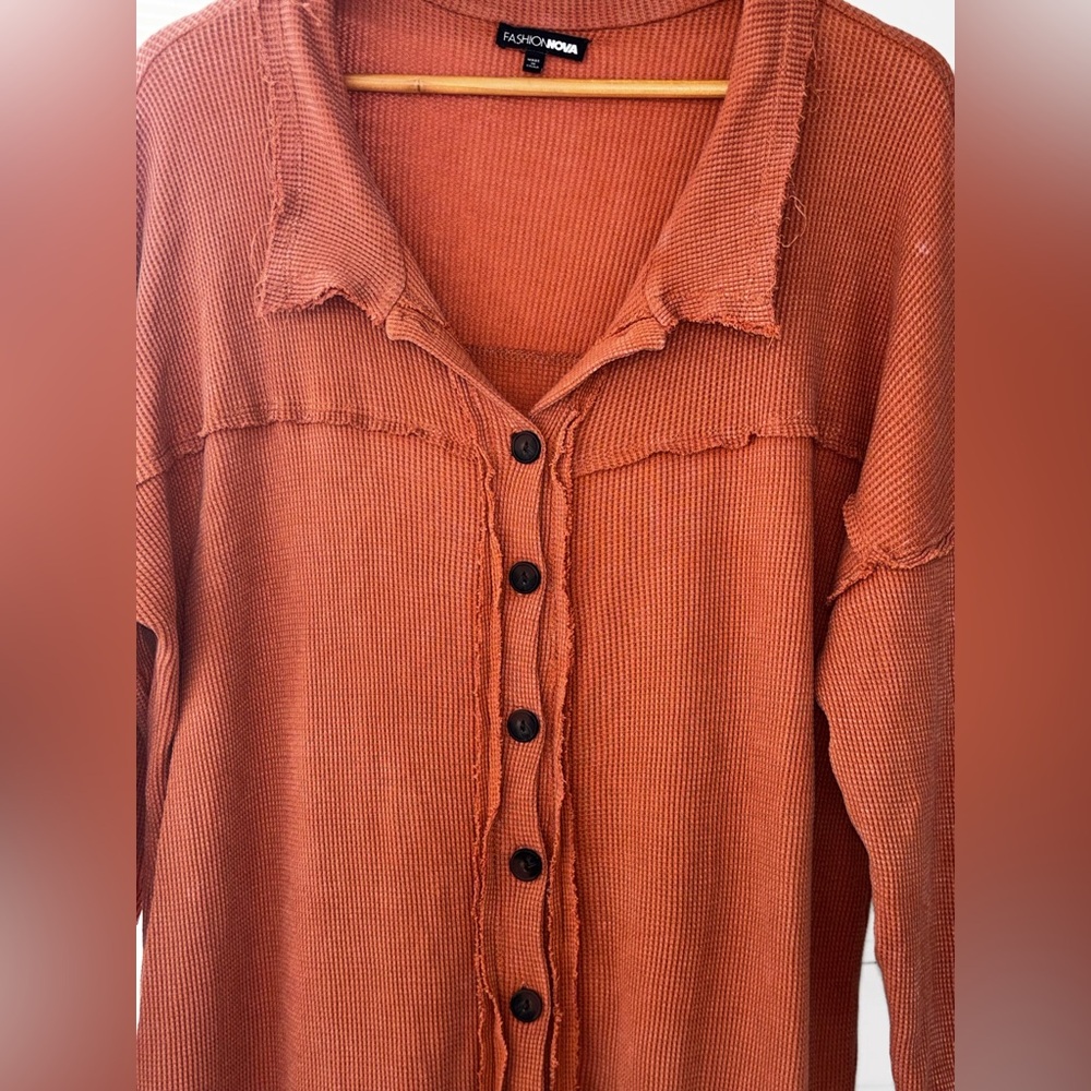 Rust Button-Up Oversized Long Shirt and Pants Set - Picture 10 of 13